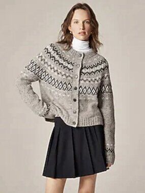 J.Crew Women Fair Isle Cardigan In Wool Alpaca Blend Gray Large Cabin Core NWT